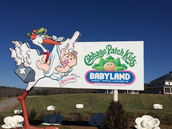 The sign that greets you. I would argue the stork is misleading. As you will soon see. 